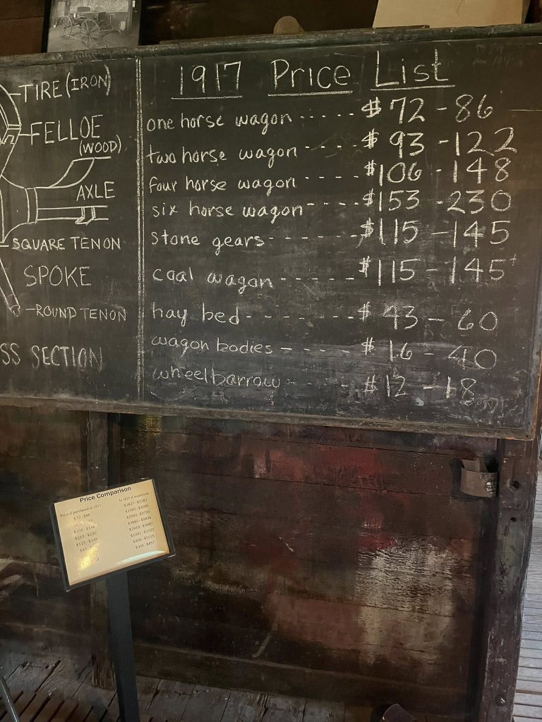 We learned that you had to buy the running assemblies (wheels and axels) separate from the type of wagon body you need. Enlarge the photo to see price comparison between 1917 prices and today’s.