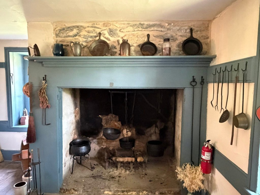 traditional fireplace for warmth and cooking