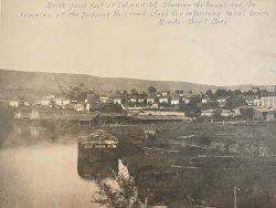 Brick Yard foot of Island St, showing the Canal and the remains of the incline Railroad dock for repairing canal boats Minder Boat Dock.