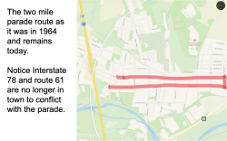 Updated two mile parade route through town