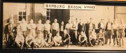 Front: John Wagner, John Heckman, Robert Balthaser, Victor Wagner, Edwin Gerber, Harry Matz, Paul Leiby, Morris Knoblach, Paul Hasenauer, Harold Casper. Back: Harry Budden Irvin Sterner, L Wagner, Frank Hasenauer, Charles Carl, George Gromlich, Shappell, Warren Clauser, Wellington Schollenberger, Moris Carl, Unknown, Ernest Shappel, Edward Shirley, Leroy Heckman, Jack Knoblach, Frank Nolan, James Yoder, Jake Matz, William Dalious The workers of Hamburg Broom Works.