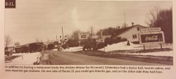 Street view of the restaurant, dance hall, tourist cabins, and gas stations.