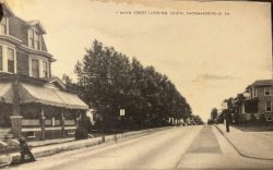Postcard featuring the main street of Shoemakersville