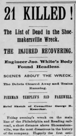 Headline from the Reading Eagle a few days afterward… see anything curious? Shocking news sold papers.